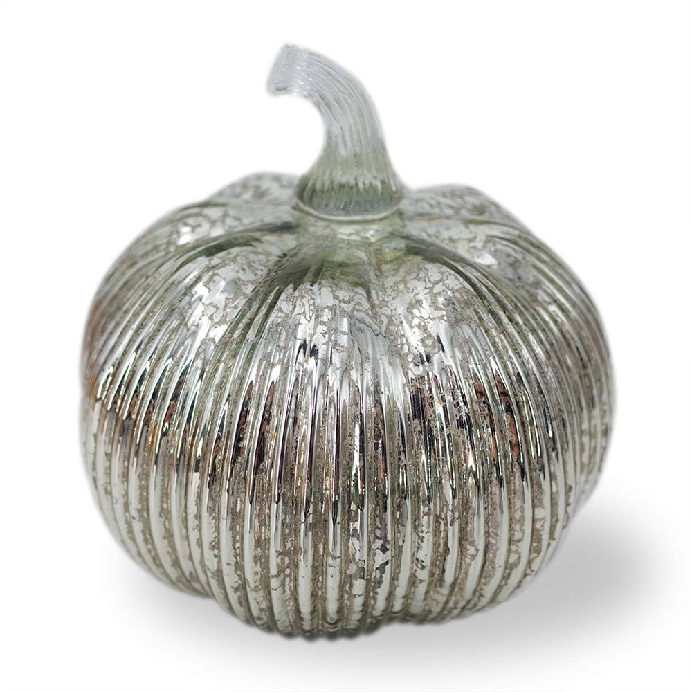 Mercury Glass Light Up Pumpkin with Timer, Fall Decoration for Home, Silver Halloween Festive Dec... | Amazon (US)