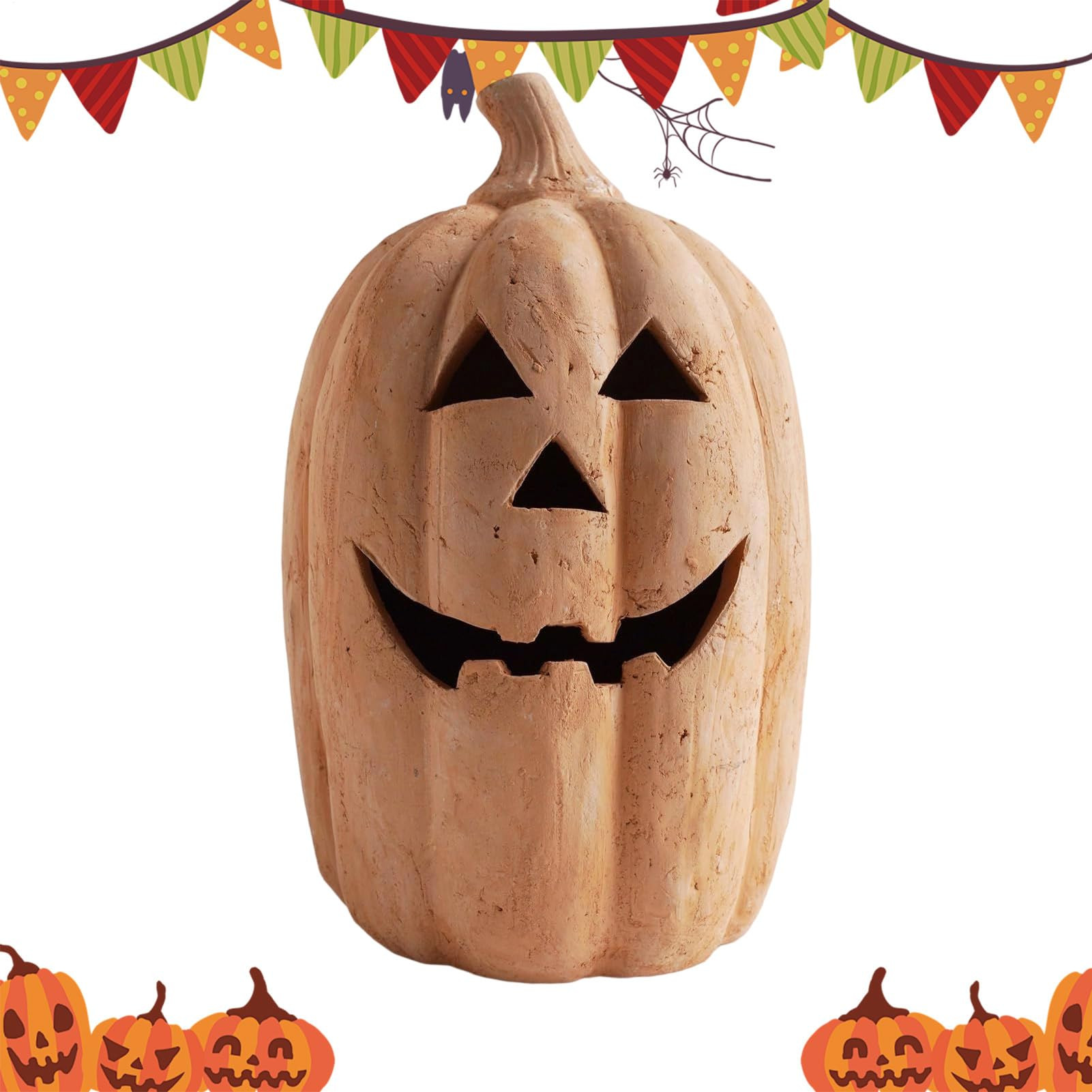 Handmade Terracotta Pumpkin Jack O' Lantern Outdoor Indoor, Halloween Fall Terracotta Pumpkin Lan... | Amazon (US)
