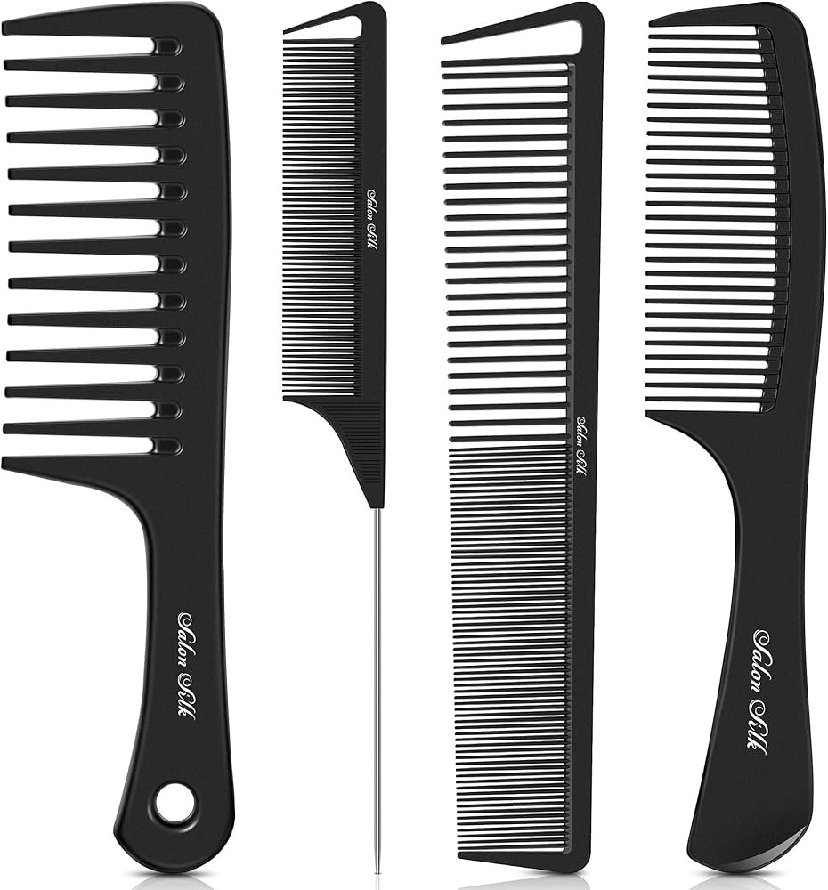 SALONSILK 4PCS Professional Comb Set, Wide Tooth Rat Tail Fine Tooth Hair Combs, Braiding Cutting... | Amazon (US)