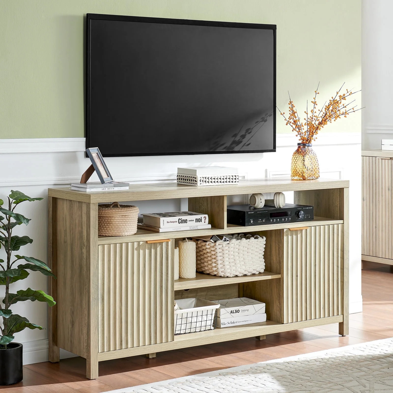 OAKHAM Tv Stands for 65 Inch Tv, Modern Farmhouse Entertainment Center, TV Console with Fluted Do... | Walmart (US)