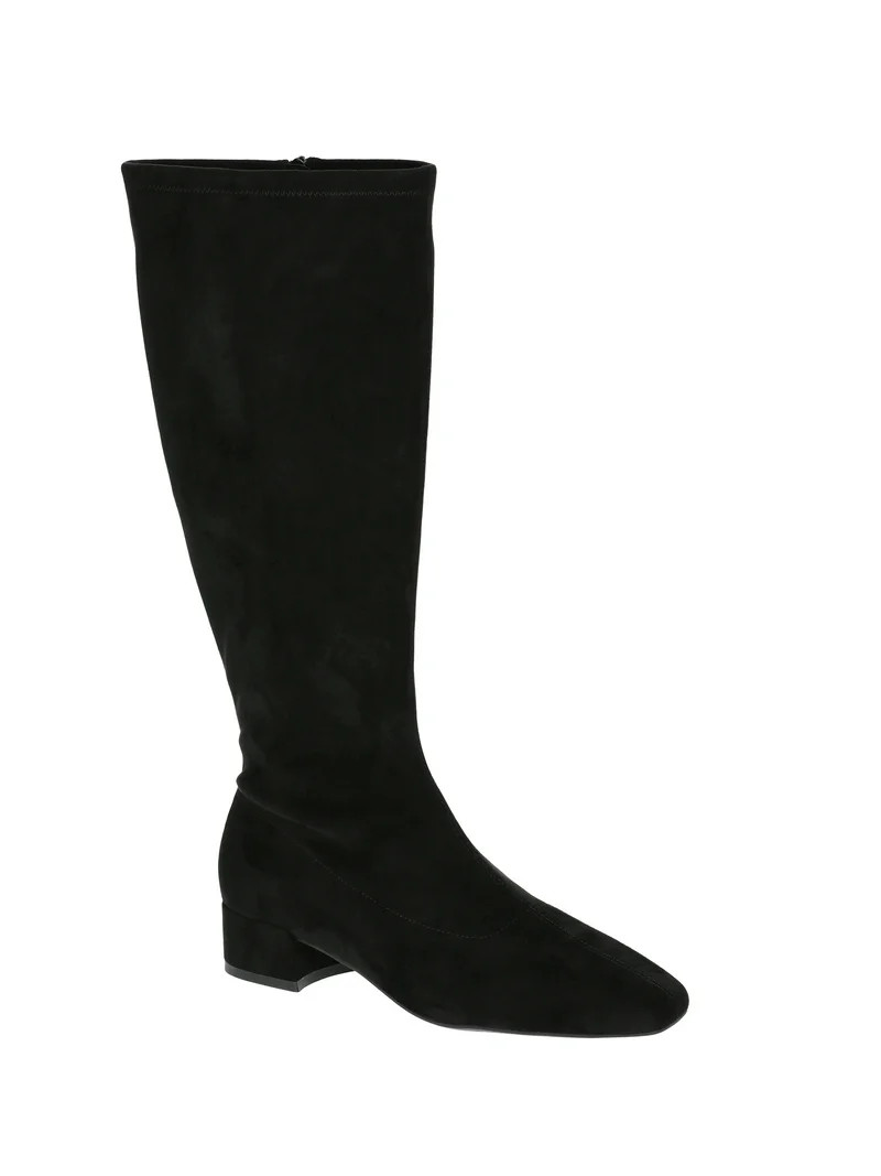 Scoop Women's Faux Suede Knee High Stretch Block Heel Boots (Wide Width Available) - Walmart.com | Walmart (US)