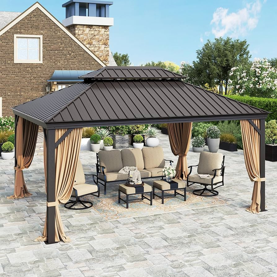 HERA'S HOUSE 12'x16' Outdoor Hardtop Gazebo, Heavy Duty Double Roof Permanent Gazebo Canopy with ... | Amazon (US)
