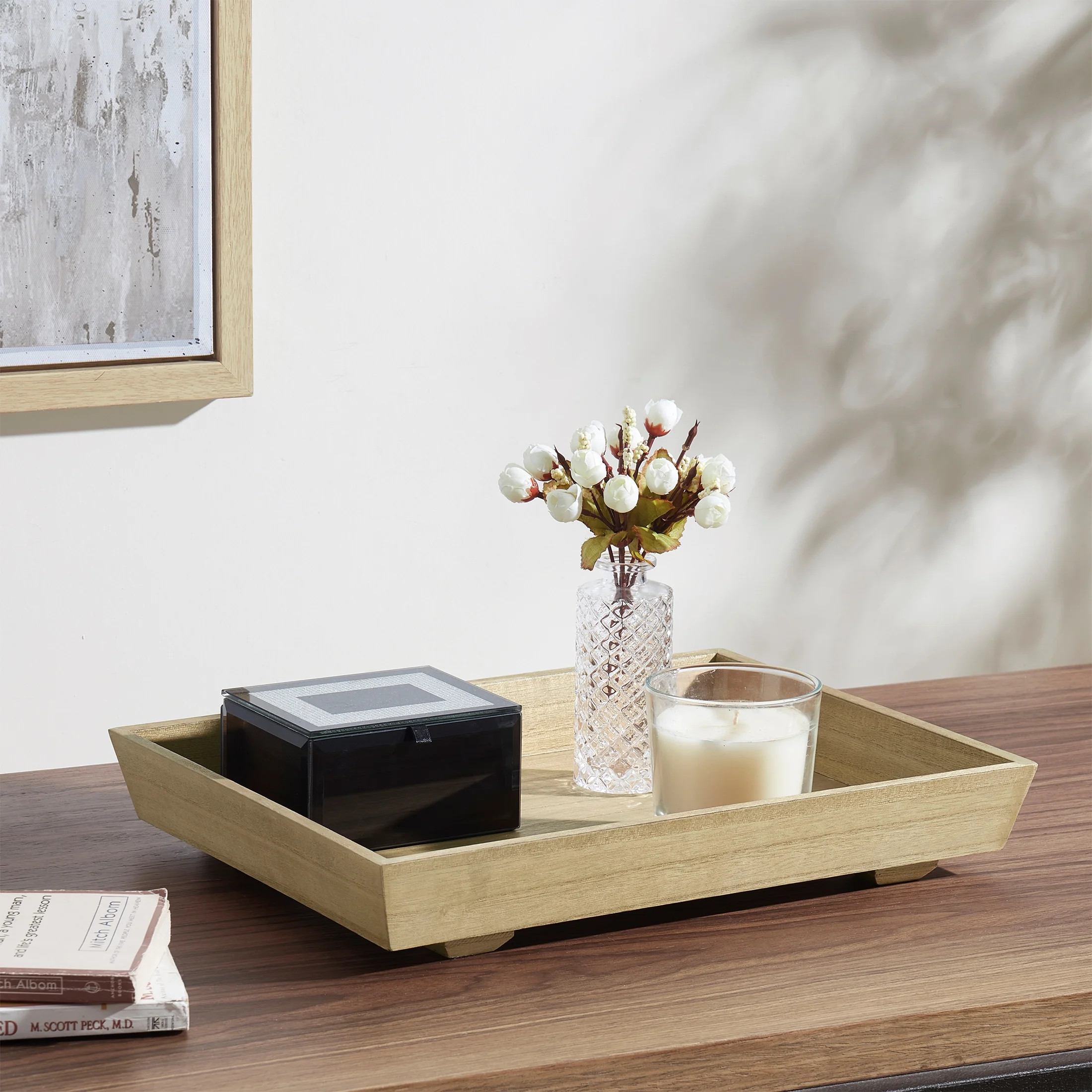 Mainstays 12" x 16" Wood Footed Decorative Tray, Natural | Walmart (US)