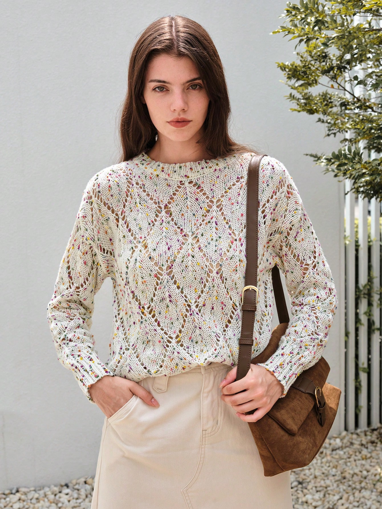 SHEIN BohoFeels Space Dye Drop Shoulder Sweater | SHEIN