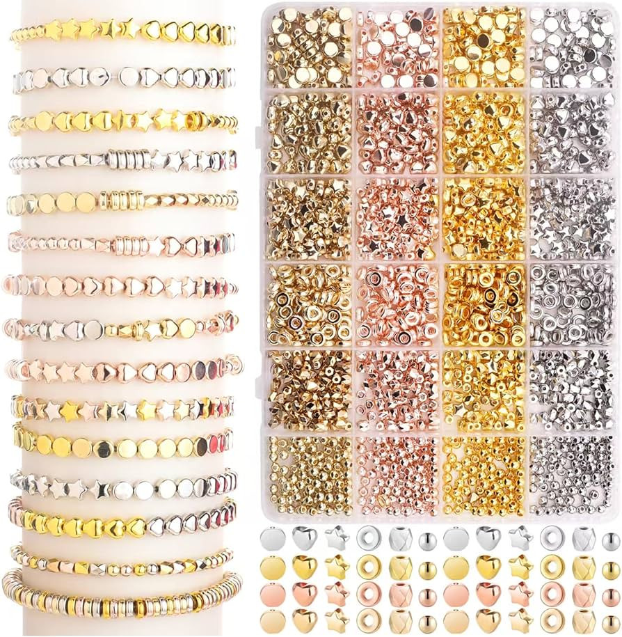 Gold Spacer Beads 2160 Pieces Bracelet Beads for DIY Jewelry Making(Gold, Sliver, Rose Gold, KC G... | Amazon (US)