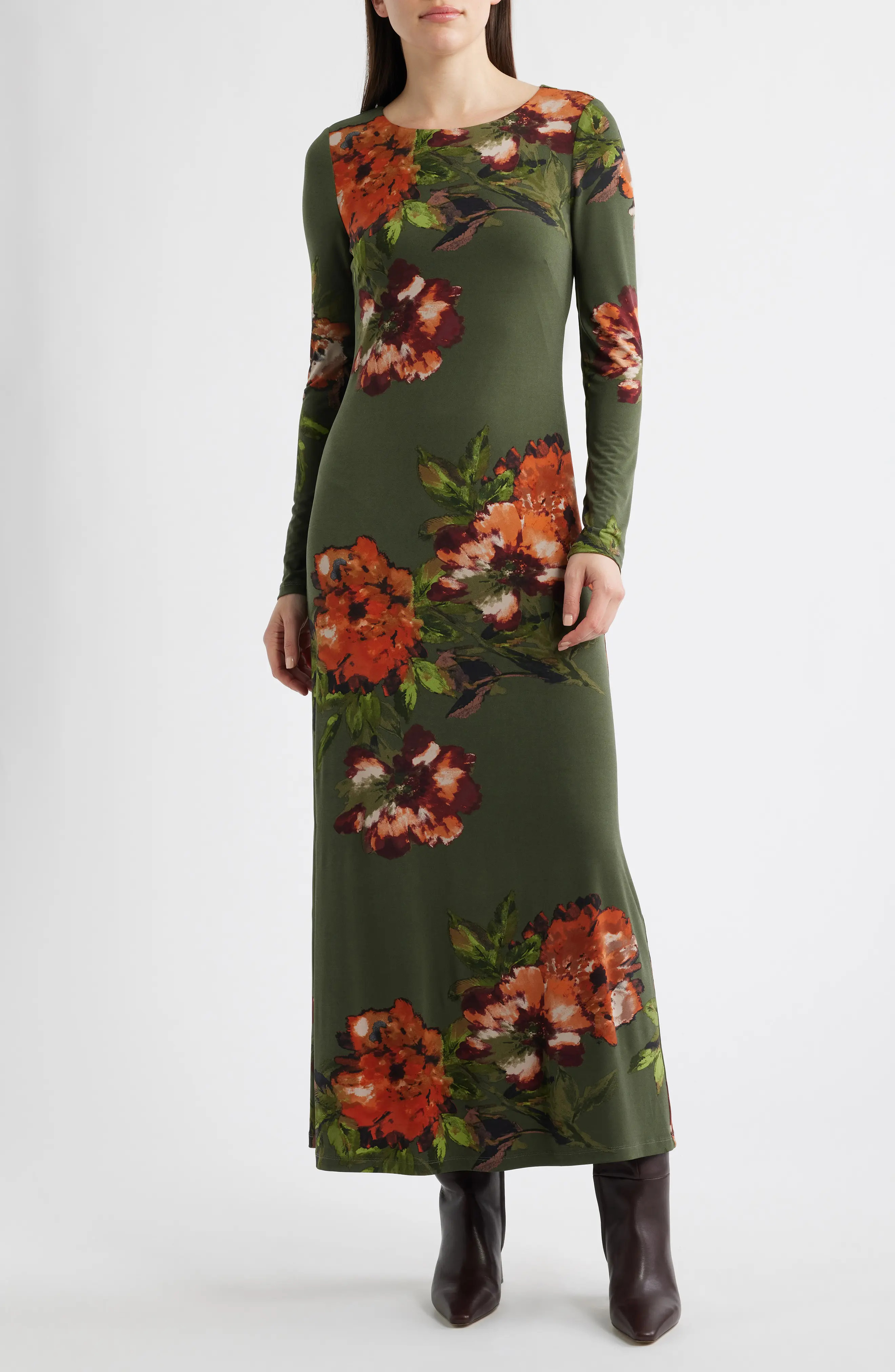 Julia Jordan Placed Floral Long Sleeve Dress in Green Multi at Nordstrom, Size 2 | Nordstrom