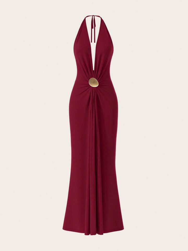 Opulessa Solid Color Knitted Backless Dress For Women,Bodycon Dress | SHEIN