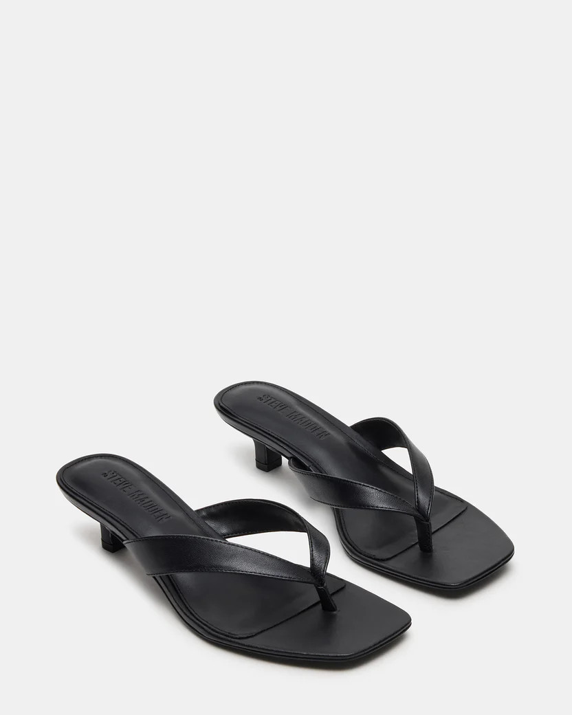 TRACIE Black Leather Thong Strap Women's Kitten Heel | Steve Madden (US)