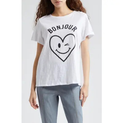 Cinq à Sept Bonjour Smiling Heart Graphic T-Shirt in White/black at Nordstrom, Size Small | Nordstrom