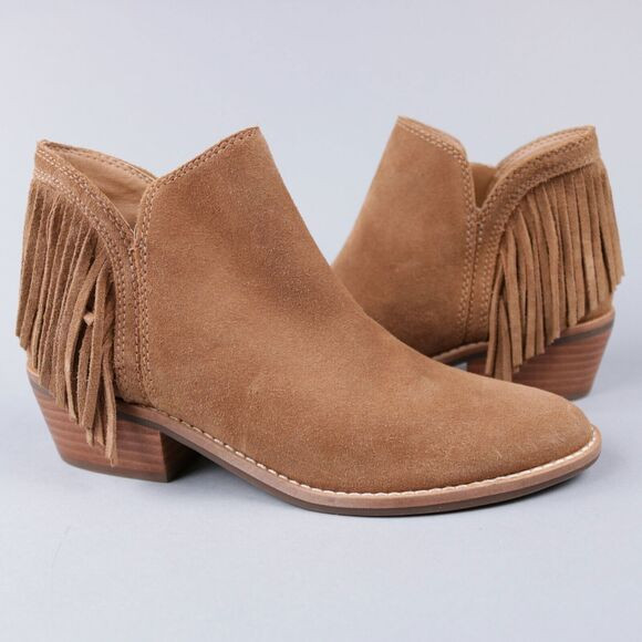 Lucky Brand Womens Freedah Ankle Boot Suede Fringe Block Heel Bootie Size 6 | Poshmark