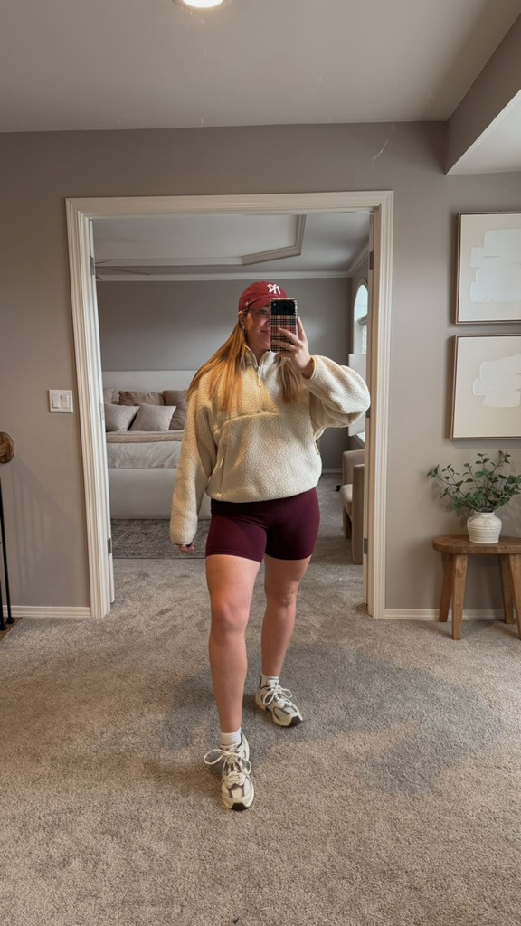 Midsize School Drop Off Outfit of the Day | Wearing a size large in everything, and I also included two look for less options of the burgundy shorts | Size 10/12 | M/L | 5'3" 

 #LTKootd #LTKmomlife #LTKMidsize