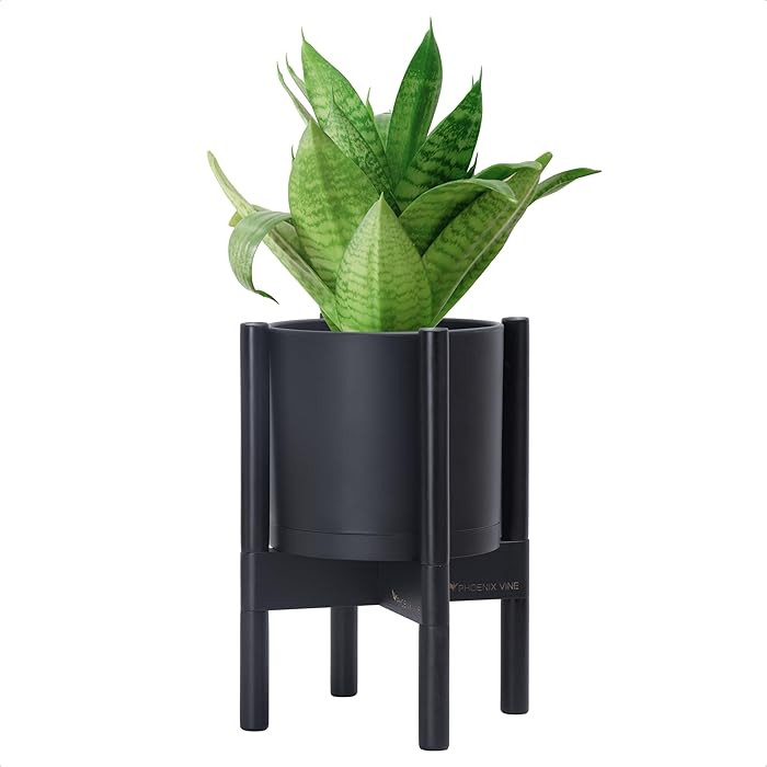 D'vine Dev Planter Pot with Stand - 8 Inch Plastic Cylinder Flower Pot with Wood Planter Holder f... | Amazon (US)