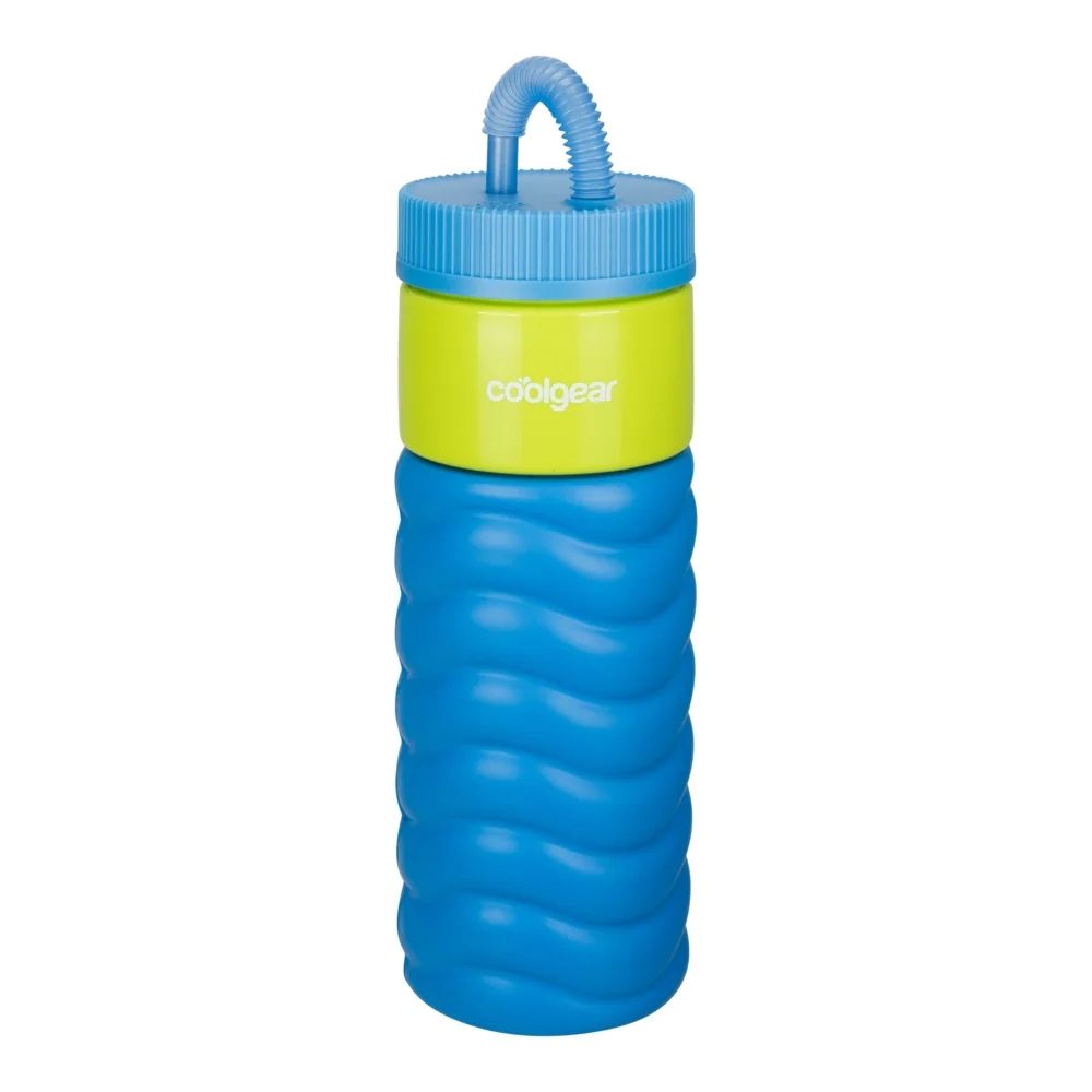 Cool Gear 24oz Plastic Retro Squishy Water Bottle, Wavy Blue with Foam Grip and Resealable Straw | Walmart (US)