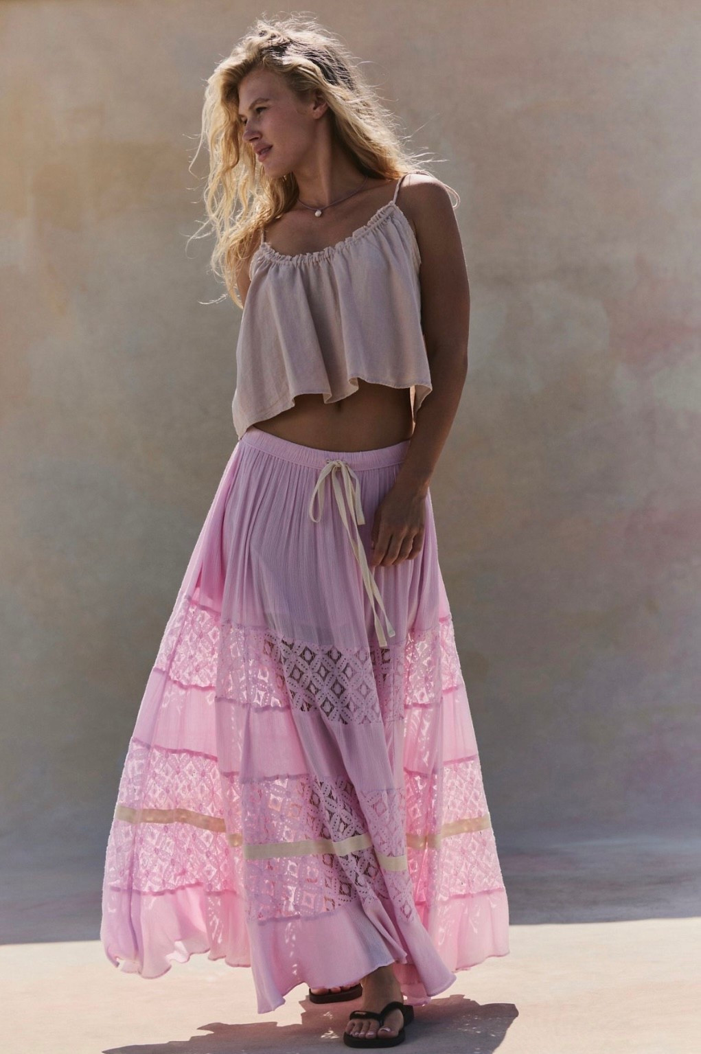 Adorable free people skirt - Add movement to any look with this sweeping maxi skirt from free-est, featured in a classic tiered style with lace inlays and natural gauzy texture for that romantic finish

#LTKootd