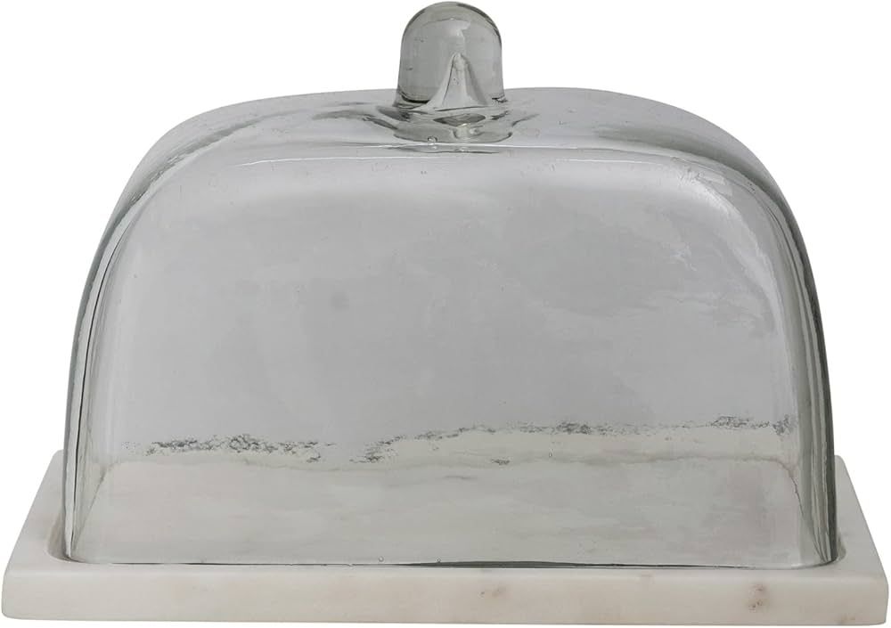 Creative Co-Op Glass Marble Base, Clear and White Cloche | Amazon (US)