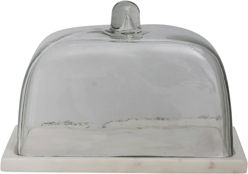 Creative Co-Op Glass Marble Base, Clear and White Cloche | Amazon (US)