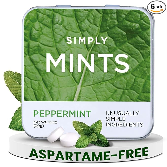 SIMPLY Mints | Peppermint Breath Mints | Pack of Six (180 Pieces Total) | Breath Freshening + Asp... | Amazon (US)