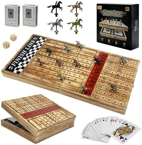Large 23 inches Horse Racing Board Game with 11 Luxury Metal Horses, Foldable Wood Horse Race Boa... | Amazon (US)
