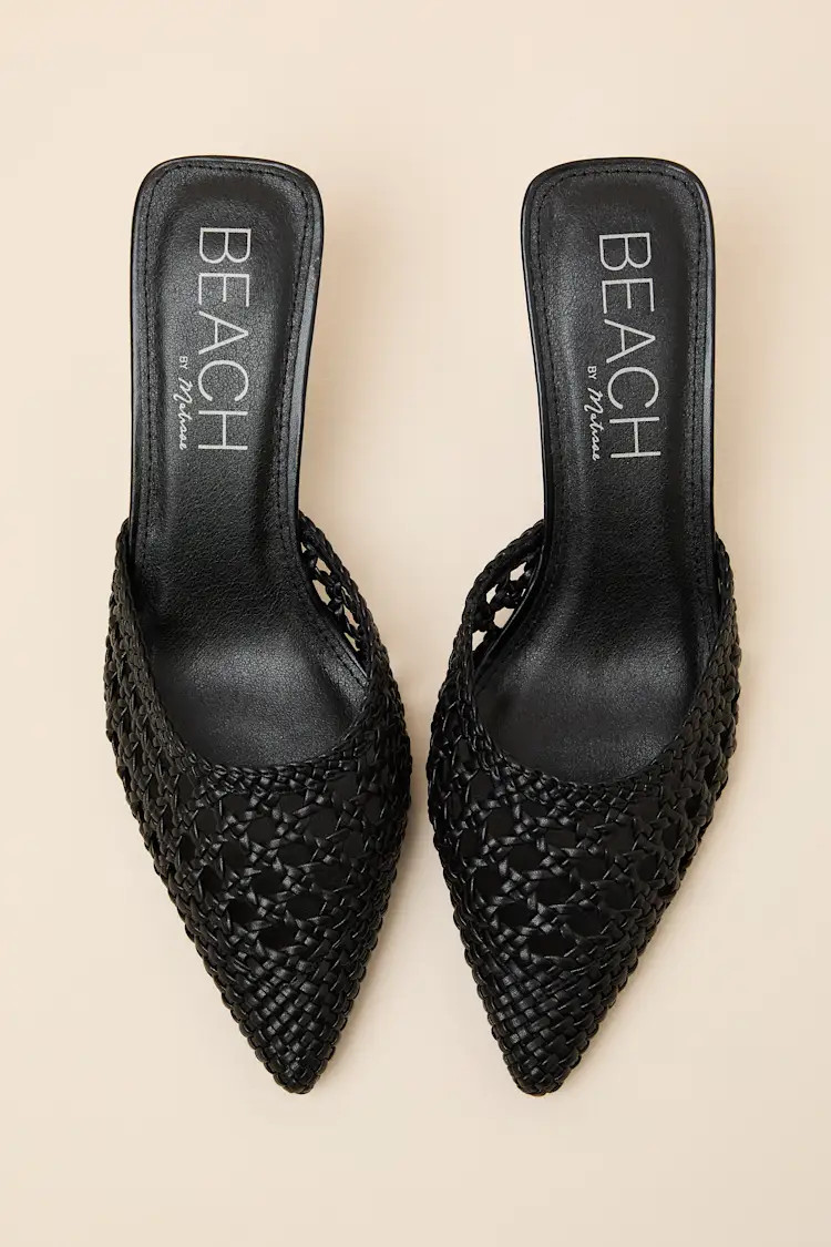 Tia Black Woven Pointed-Toe Mule Pumps | Lulus