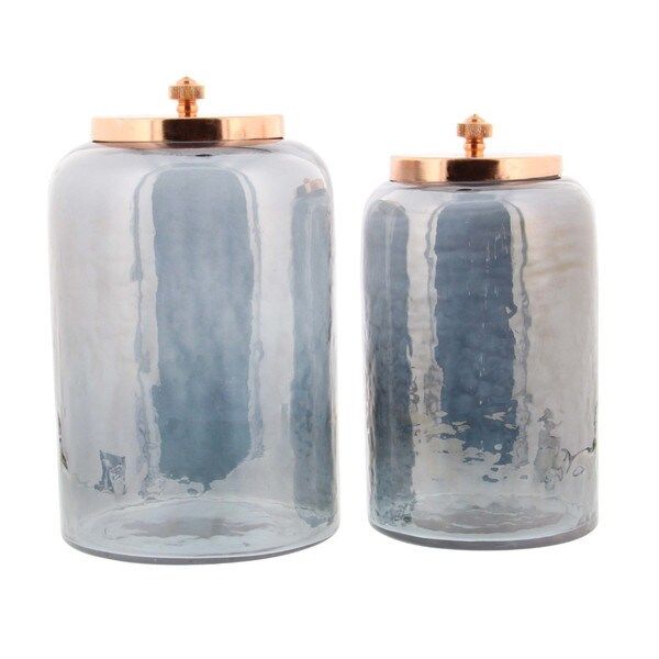 Benzara Copper-tone Iron, Wood, and Glass Jars (Set of 2) | Bed Bath & Beyond