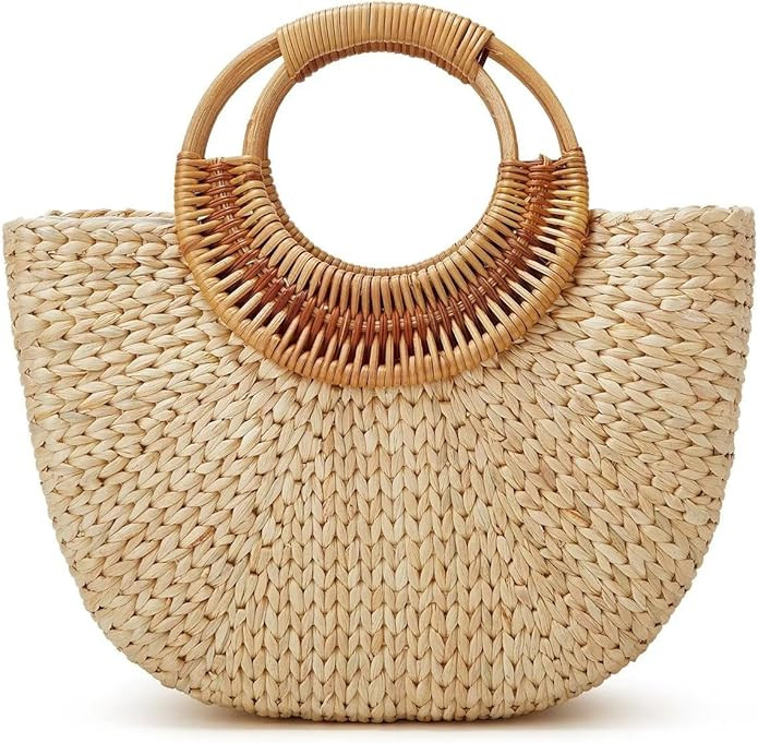 Women Girl HandmadeTote Bag Straw Hobo Handbag Fashion Woven Top Handle Bag Shoulder Bag Beach Pu... | Amazon (US)