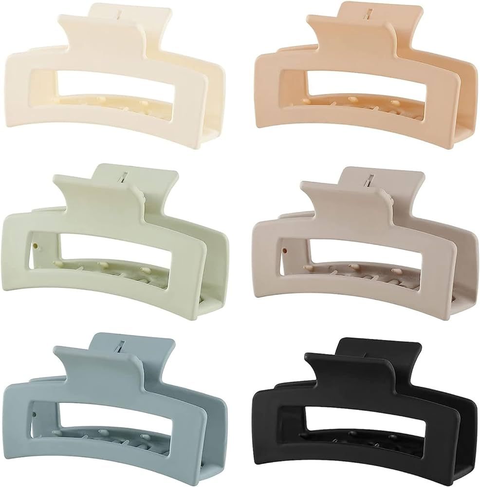 6 Pack Square Claw Clips for Women Girls, 3.5" Medium Non-slip Rectangular Matte Claws Strong Jum... | Amazon (US)