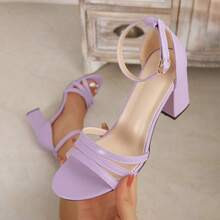 Fashion Purple Sandals For Women, Minimalist Chunky Heeled Ankle Strap Sandals | SHEIN