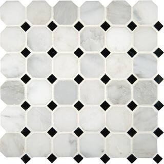 Greecian White 12 in. x 12 in. Polished Marble Floor and Wall Mosaic Tile (1 sq. ft./Each) | The Home Depot
