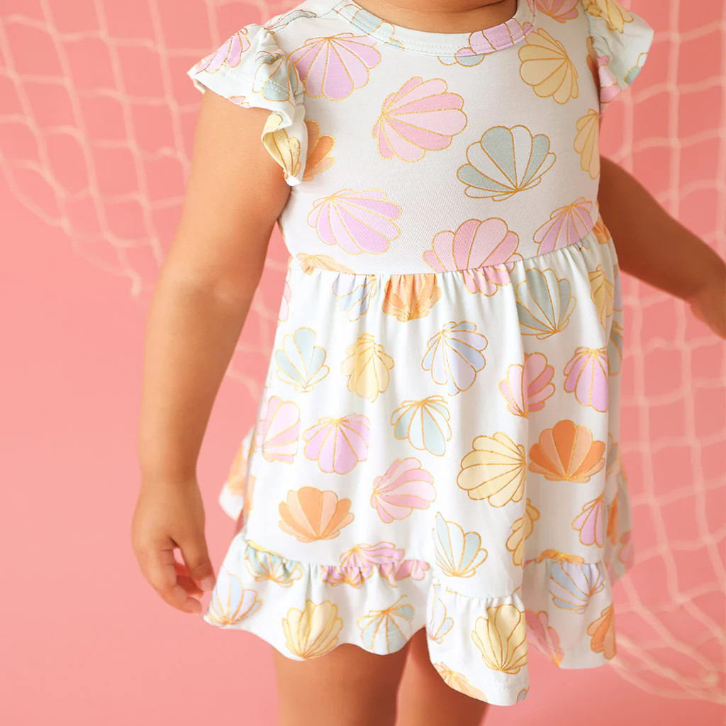 Seashells Green Ruffled Baby Bodysuit Dress | Shelly | Posh Peanut