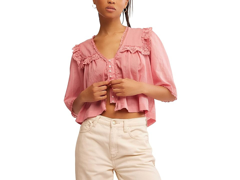 Free People Luna Top Women's Clothing Mauve Glow : XL (Women's 16), Cotton/Lace | Zappos