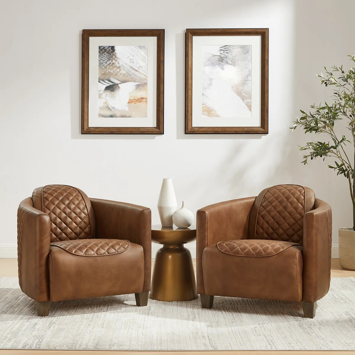 Paynesville Tufted Genuine Leather Accent Armchair (Set of 2) | Wayfair North America
