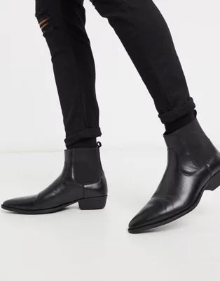 ASOS DESIGN cuban heel western Vegan chelsea boots in black faux leather | ASOS (Global)
