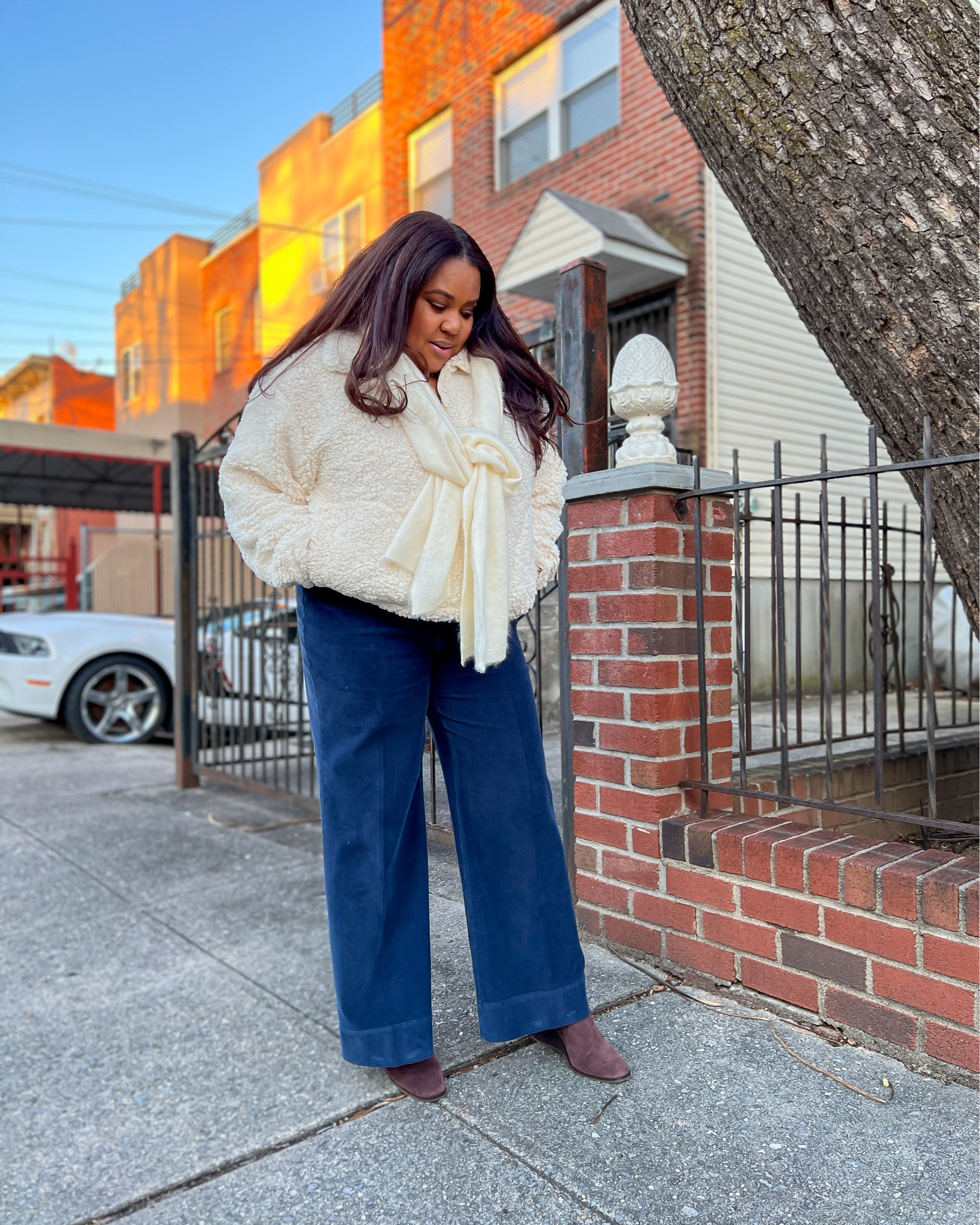 I love a wide leg pant. Make them dark blue and I'll never take them off. Entire outfit from J.CREW - the cashmere scarf makes a great last-minute gift. 

#ltksalealert #ltkseasonal #ltkgiftguide #LTKfindsunder100 cords, corduroy pants, sherpa jacket, half zip pullover, brushed cashmere scarf, suede boots, winter outfit, Patranila 

#LTKOver40 #LTKStyleTip #LTKMidsize