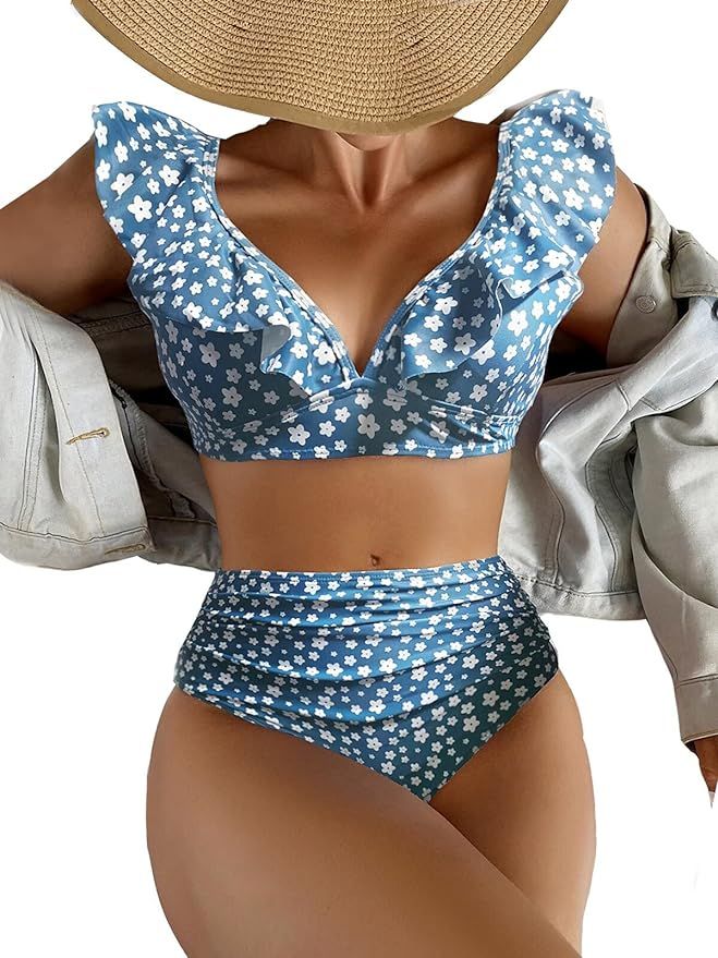 BIKINX Ruffle Bikini Sets for Women High Waisted Swimsuits Two Piece Bathing Suit Tummy Control | Amazon (US)