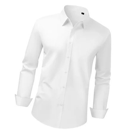 KFFKFF Men s Long Sleeve Button-Up Shirt Slim Fit Dress Shirt with Wrinkle-Resistant Stretch Fabric Ideal for Business Casual Formal Events Work Weddings and Dinners White | Walmart (US)