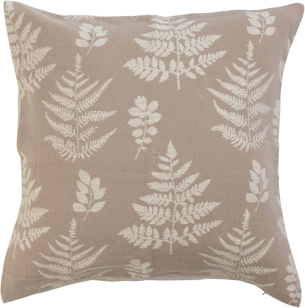 Amazon.com: Creative Co-Op Woven Cotton Jacquard Fern Print, Beige Pillows, 24" L x 24" W x 1" H,... | Amazon (US)