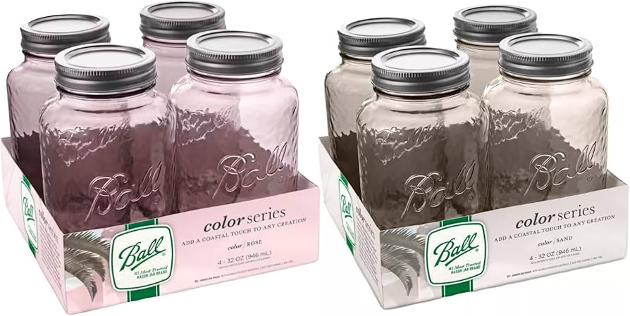 Ball Vintage Glass Mason Jars, Regular Mouth, Quart Size (Rose & Sand, 4 CT (Pack of 2)) | Amazon (US)