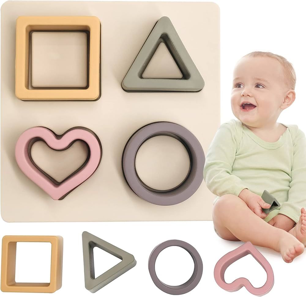 Amazon.com: HETOMI Baby Soft Nesting Sorting Stacking Toys Silicone Teething Blocks Shapes Recogn... | Amazon (US)