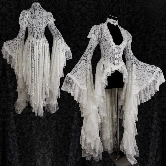 Women White Retro Vintage Solid Lace Medieval Cardigan Cosplay | Etsy | Etsy (US)