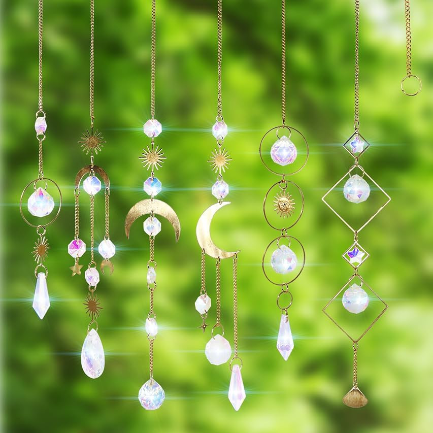 6 Pack Crystal Suncatcher,Hanging Sun Catchers with Crystals, Colorful Crystals Suncatchers Rainb... | Amazon (US)