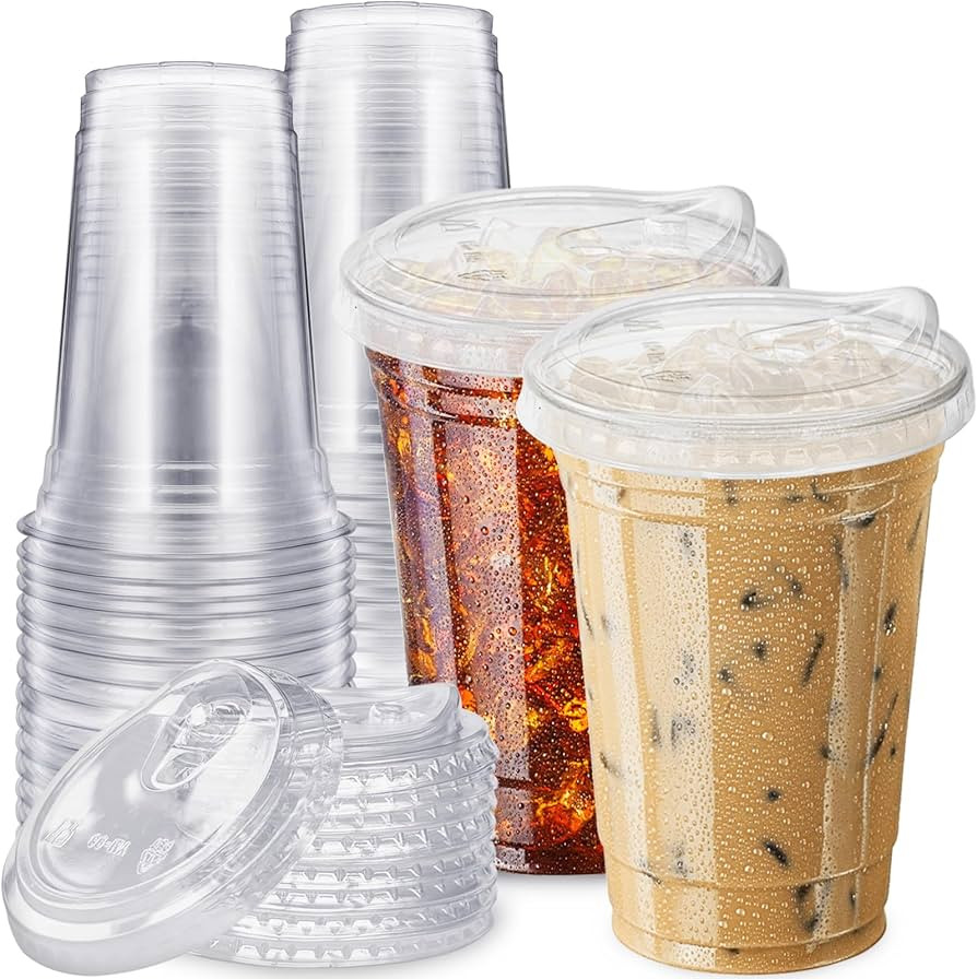 Qinsihwn 20 oz Clear Plastic Cups with Strawless Sip Lids,25 Sets Disposable Iced Coffee Cups wit... | Amazon (US)