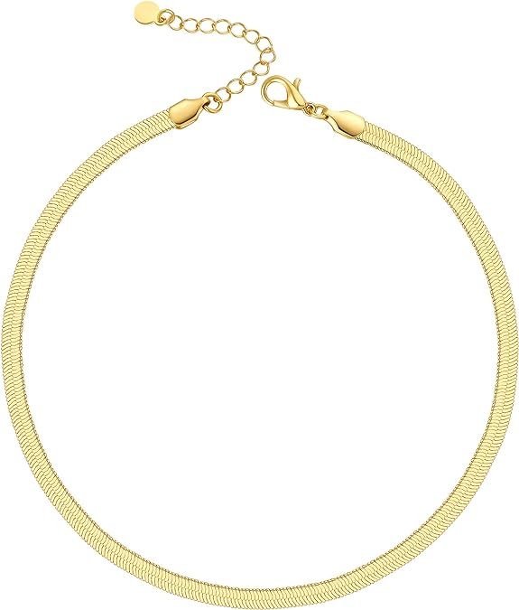 18K Gold Plated Dainty Choker Necklace for Women | Snake Chain, Cuban Link, Paperclip, Ball Beade... | Amazon (US)