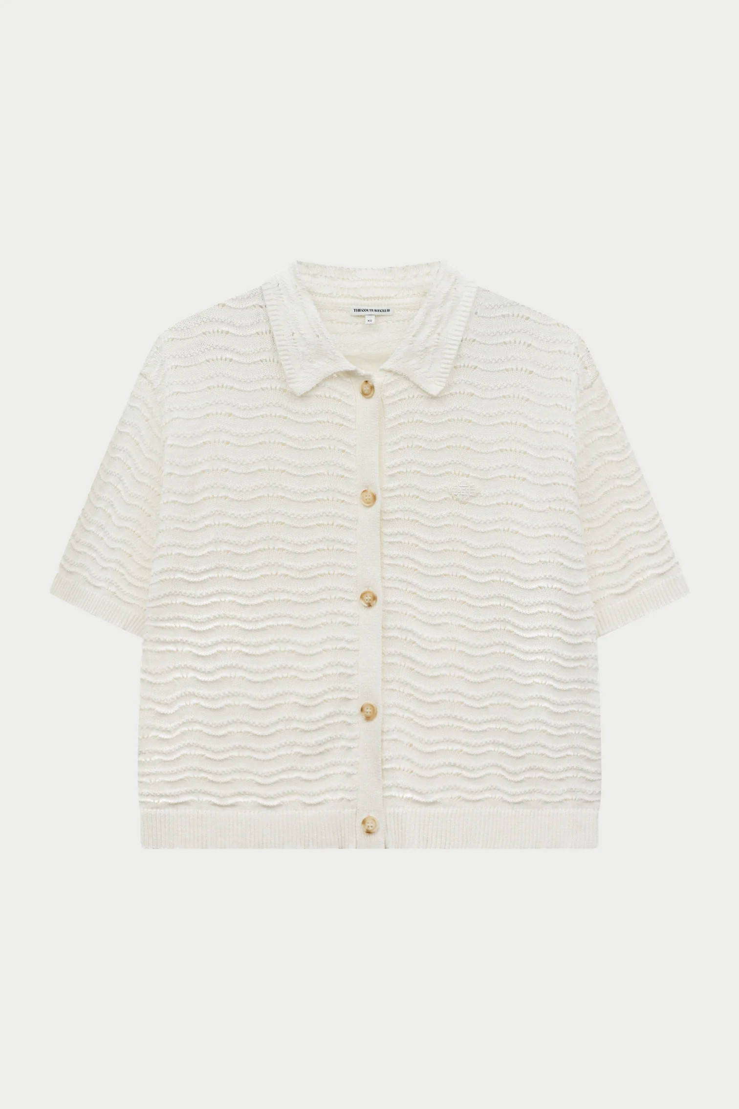 CROCHET KNIT SHORT SLEEVE SHIRT - OFF WHITE | The Couture Club