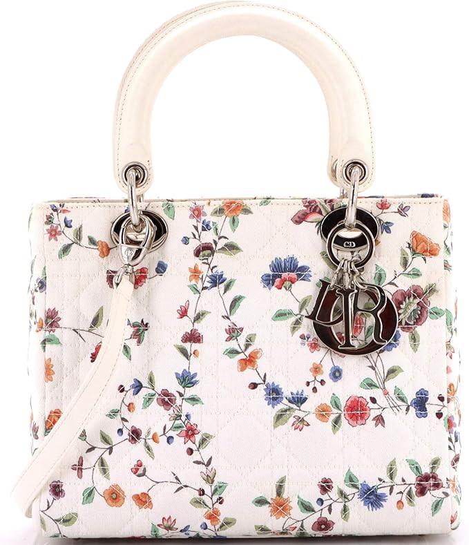Amazon.com: Dior, Pre-Loved Lady Dior Bag Cannage Quilt Floral Printed Canvas Medium, Print : Ama... | Amazon (US)