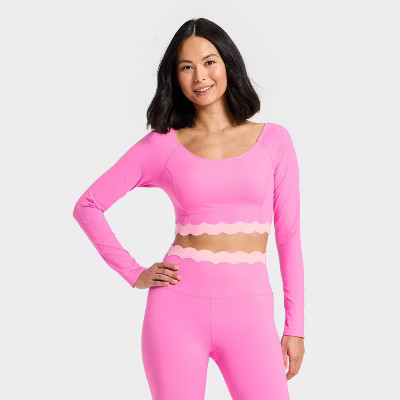 Women's Knit Scallop Cropped Support Long Sleeve Top - JoyLab™ | Target