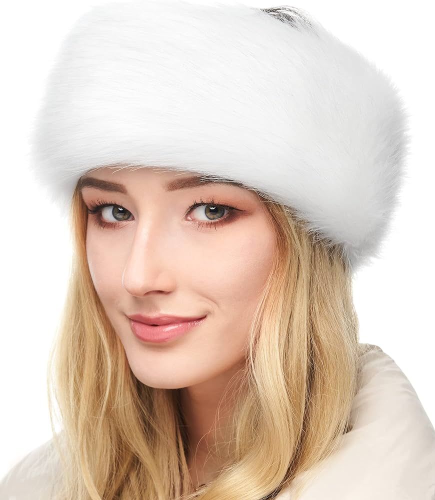 Futrzane Winter Faux Fur Headband for Women - Fancy Ear Warmer (White Rabbit) | Amazon (US)