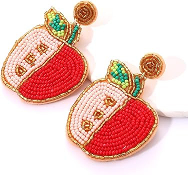 HZEYN 2 Pairs Teacher Earrings for Women Beaded Apple Pencil Drop Dangle Earrings Funny Back To S... | Amazon (US)