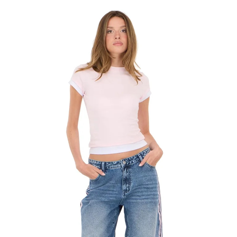 Forever 21 Women's Pink Y2K Layered Look Tee Top, Layered Design for Everyday Casual Style, S | Walmart (US)