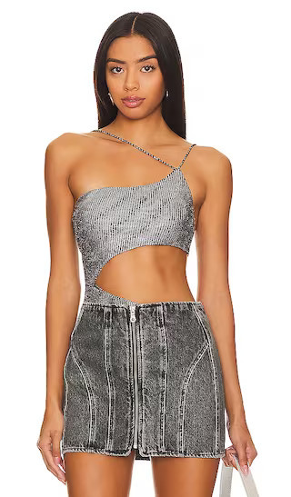 superdown Tahlia Cut Out Bodysuit in Metallic Silver. - size M | Revolve Clothing (Global)