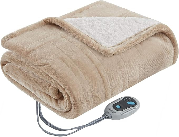 Beautyrest Reversible Sherpa to Fleece Electric Wrap Poncho Blanket Shawl Wearable, Auto Shut Off... | Amazon (US)